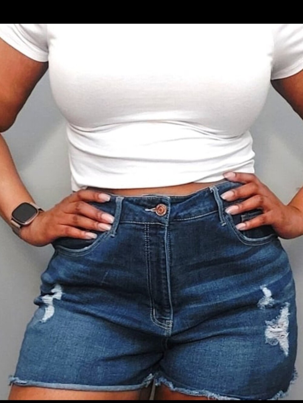 Time and Tru Dark Blue Distressed Denim Cutoff‎ Shorts